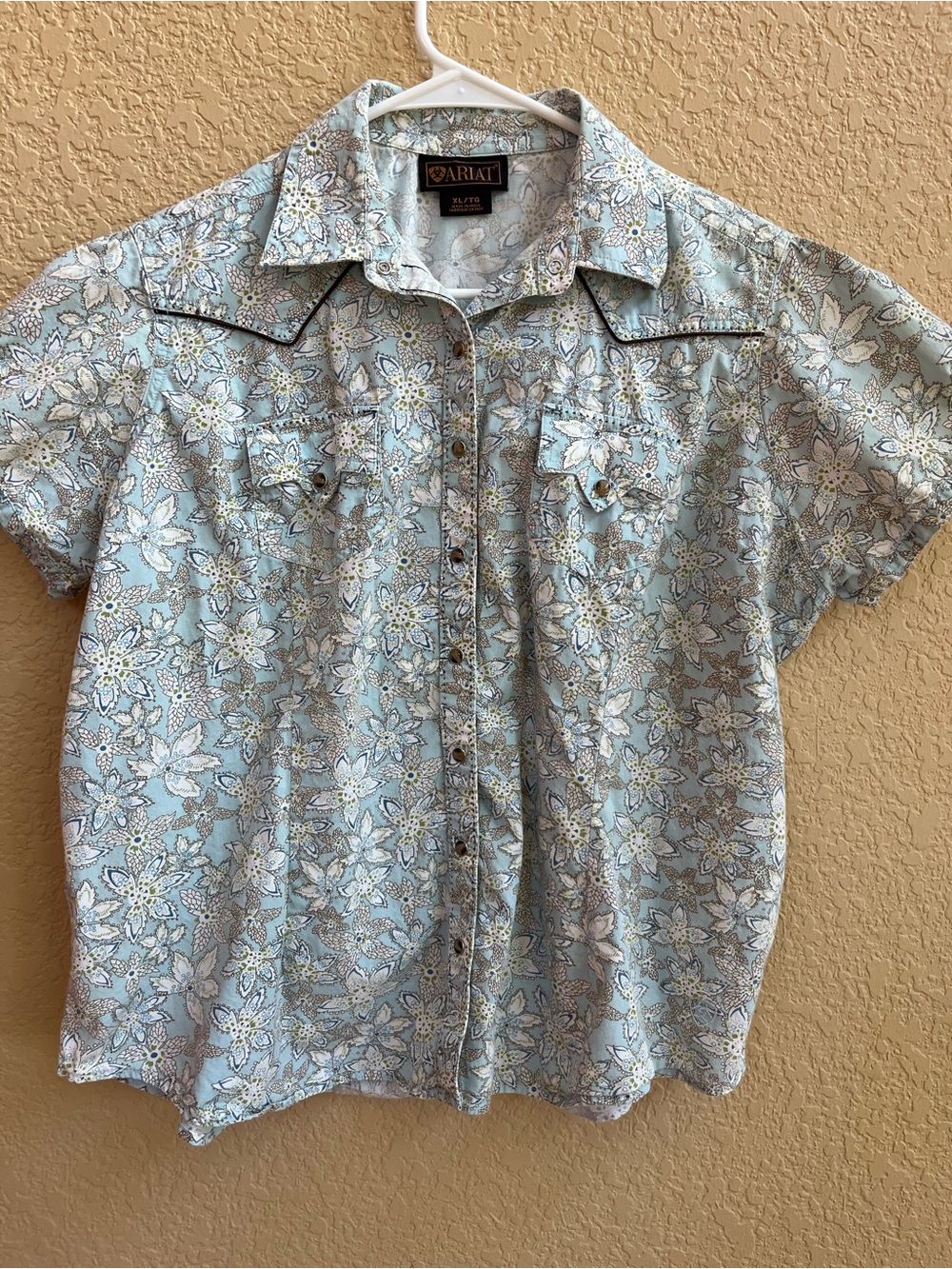 Ariat Light Blue Floral Western Snap Short Sleeve Shirt